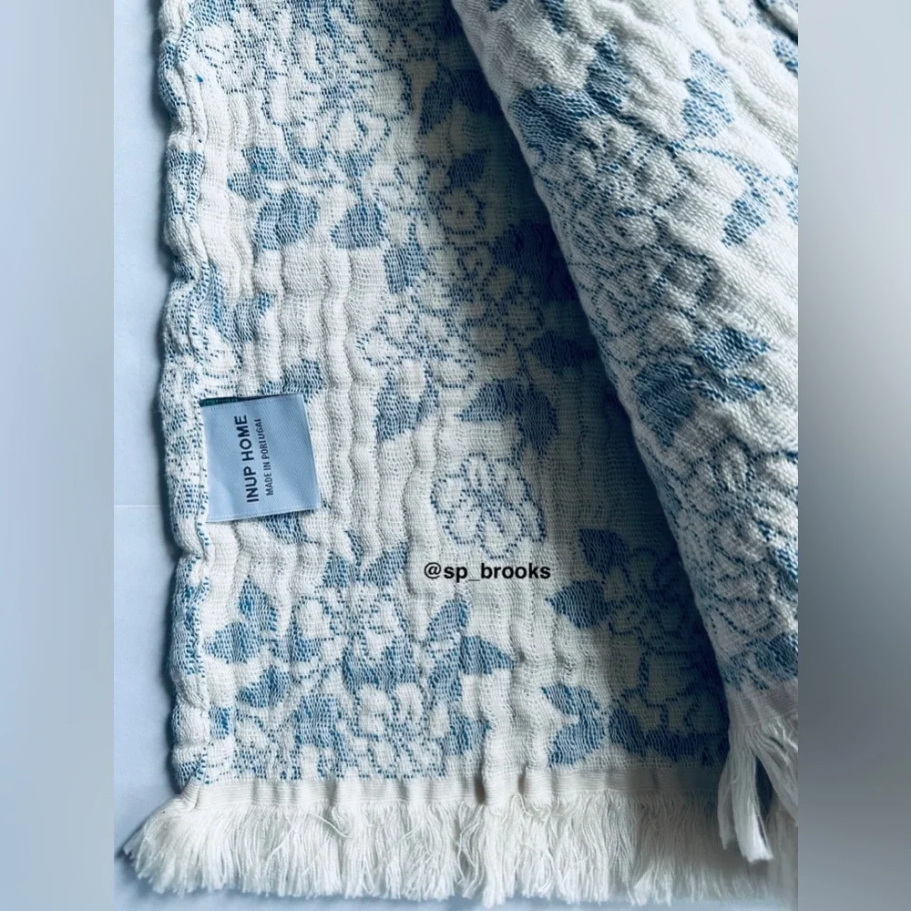 🎁INUP Home Cotton Throw Blanket - Washed Cotton Light Blue Floral